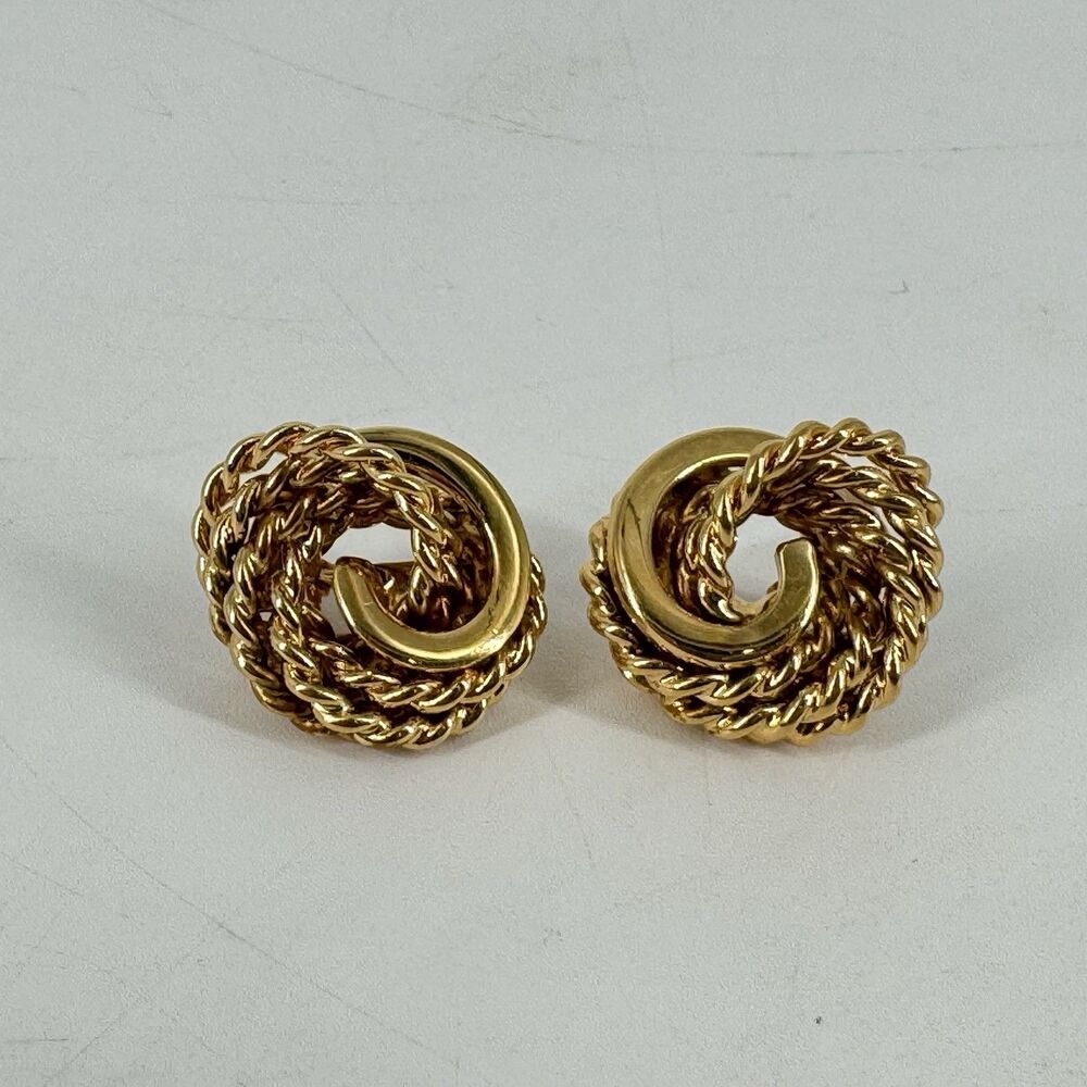 Monet Gold Tone Rope Knot Clip-On Earrings 1โ Signed